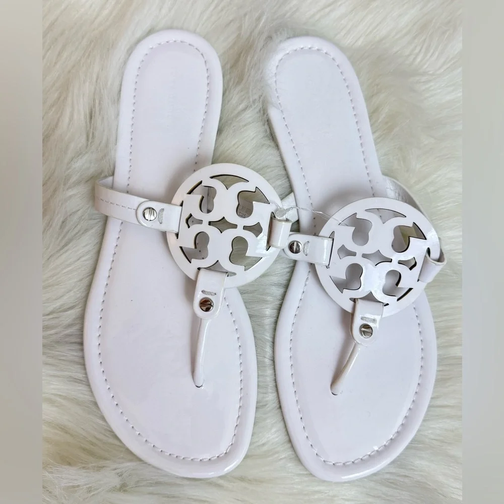 Tory Burch Miller Sandals Optic White Leather T Strap